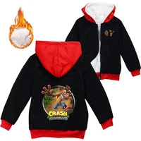 Game Crash Bandicoot Warm Winter Jacket For Boys Girls with Zipper Children Coat Thicken Hooded Sweater Kids Outerwear 1