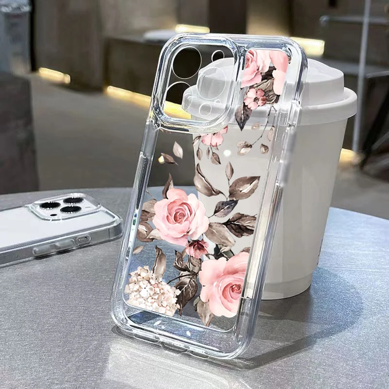 thumbnail image 1 of Funda transparente a prueba de golpes con diseño de flor de crisantemo pequeño para iPhone 16, 15 Pro Max, 14, 13, 12, 11, XS, X, XR, 7, 8 Plus, 16, funda suave y transparente, 1 of 5