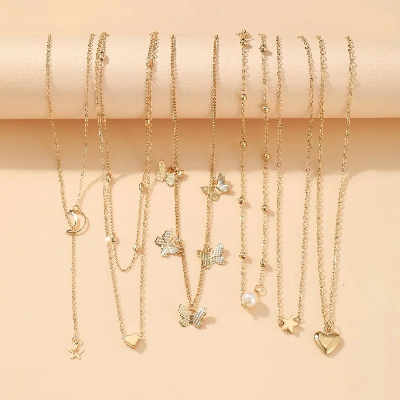 Fashion Necklace 6pcs Necklace European And American Simple Temperament Lovely Atmosphere Star Moon Popular Lady Necklace Set Women