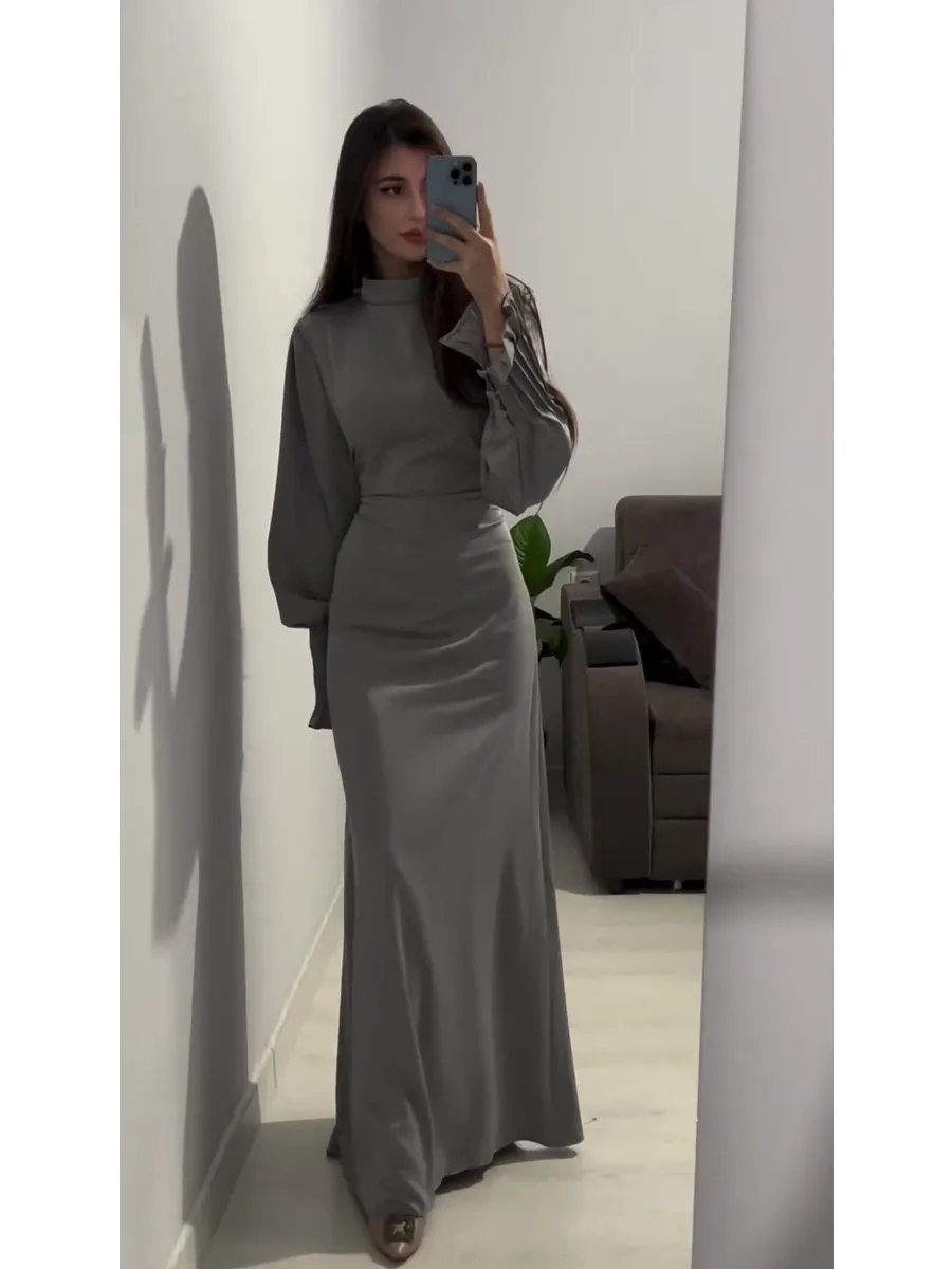 Abaya-Robe longue musulmane en satin pour femme, coupe couvertes, manches pétales, robes de soirée marocaines, ramadan, islam, dubaï, arabe, printemps, Eid, 2024