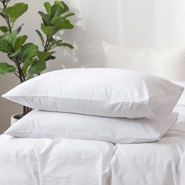 Juego de fundas de almohada estándar, paquete de 1, 100% algodón lavado, textura similar al lino, transpirable, duradero, suave, blanco sólido, sin rellenos