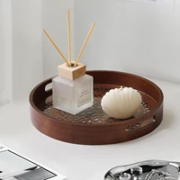 Round Brown Table Decorative Tray for Coffee Table Wood Serving Tray Boho Tray for Bedroom Small Round Tray for Kitchen Counter 1