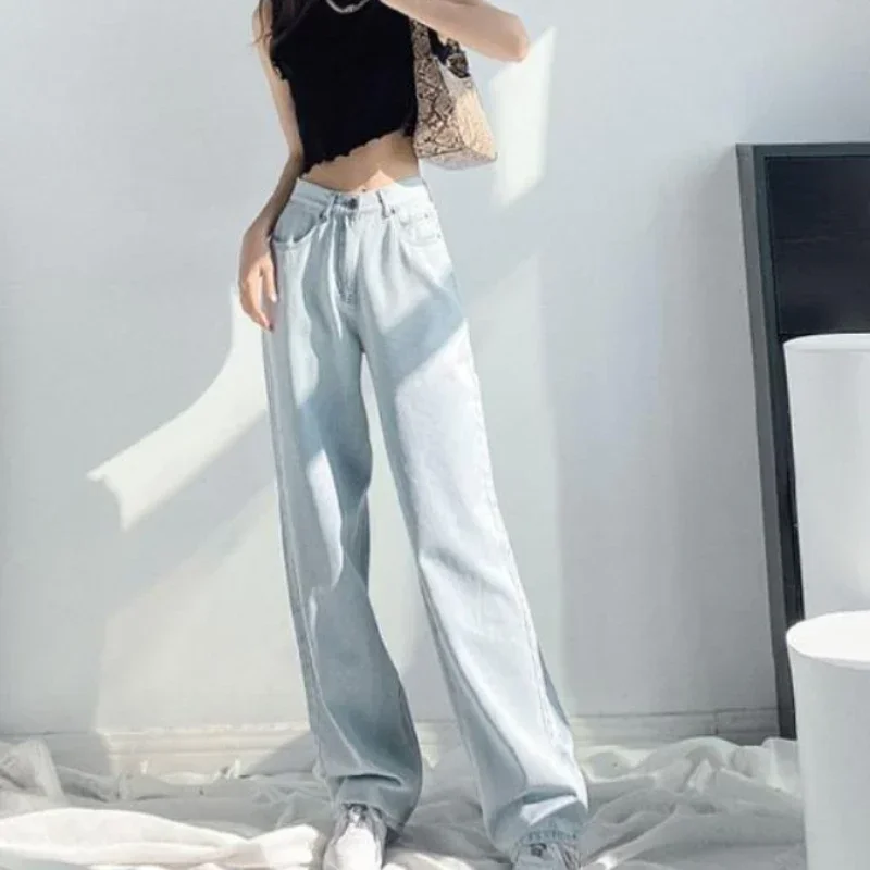 

Trousers High Waist Shot Womens Jeans Straight Leg with Pockets Blue Pants for Women A 2024 Korean Style Unique Top Selling Xxl