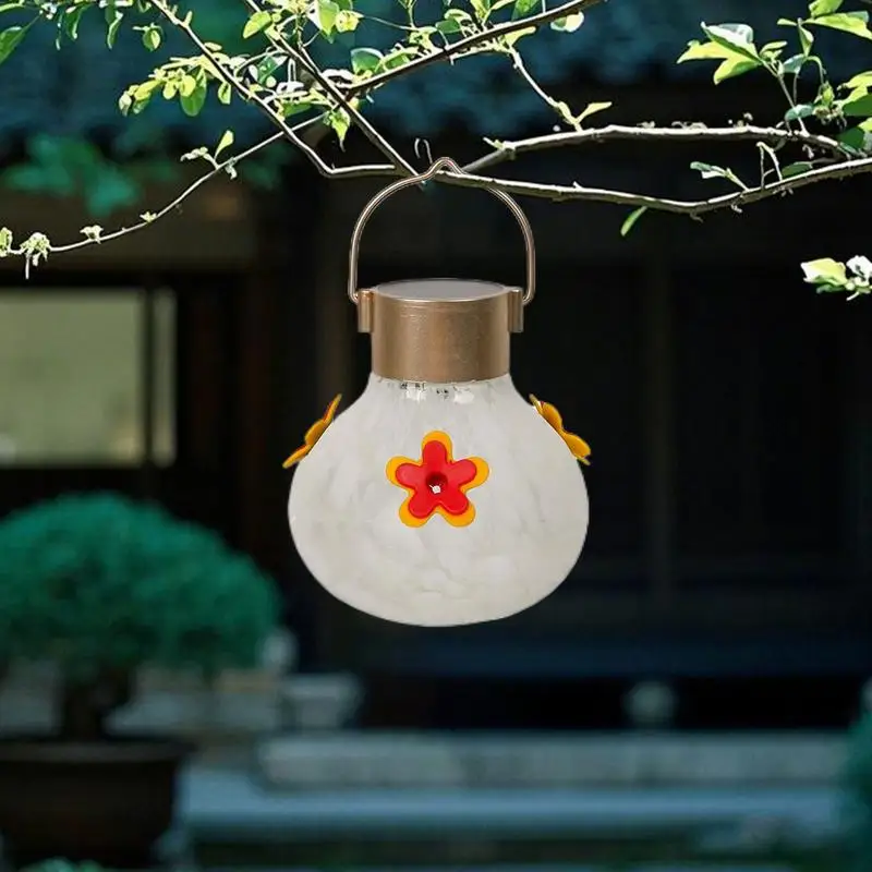 Glass Bird Feeders For Outside Hangable Solar Hummingbird Feeder Energy-Saving Feeding Supplies Colorful Garden Decor For Balcon