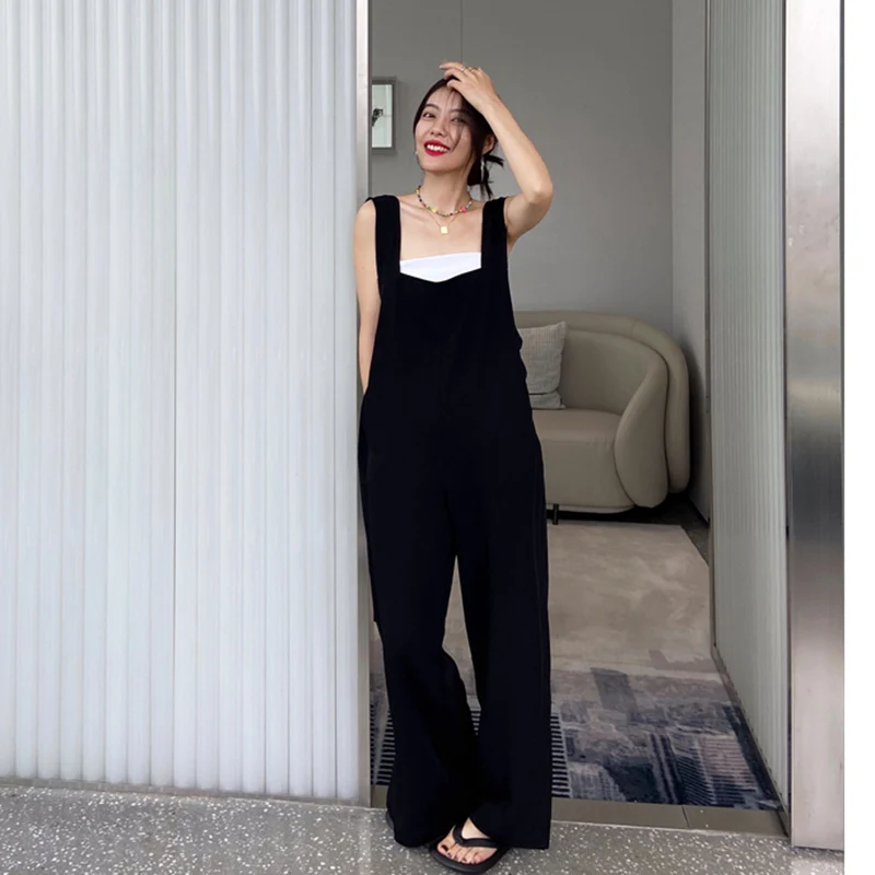 

Casual Korean Loose Jumpsuit Wome Summer High Waist Black Cool Jumpsuits Combinaison Femme Overalls