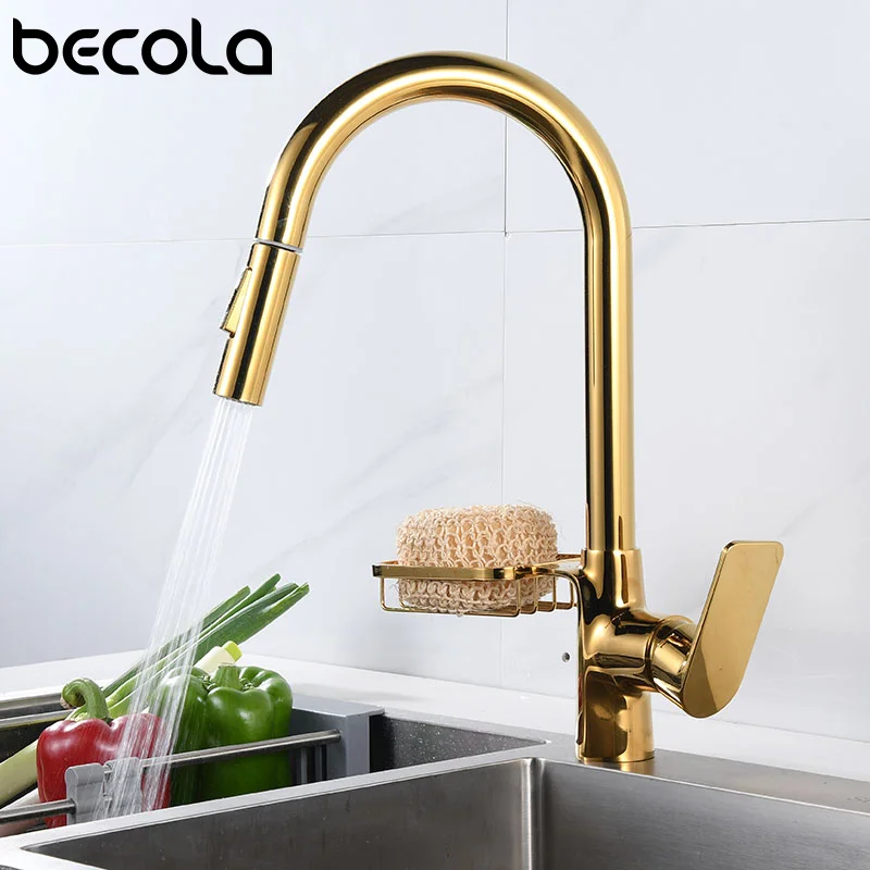 Becola Preto Torneira Da Cozinha Duas Funções Único Punho Pull Out Mixer Torneiras Torneira Pulverizador Fluxo Rotação Pia Tap