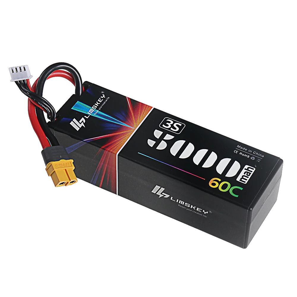 Connecteurs T et XT60 de la batterie LiPo 3S 11.1V 5000mAh 60C en gros plan