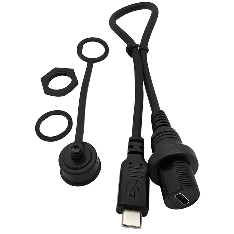 Cabo Ip67 Tipo-c Usb c Masculino para Cabo de Extensão do Conector de Montagem do Painel Feminino 30cm Cabo à Prova Dágua Usb-c - Imagem 4