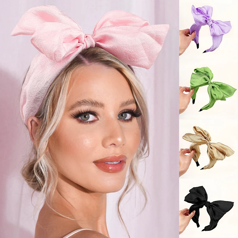 

Green New big bow bezel Headwear Women Headband Girls Vintage bow Hair Bands wide Hairband hoop for hair Accessories