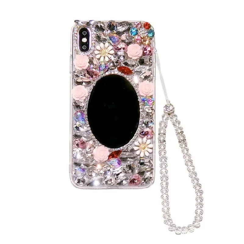 

Luxury Bling Rhinestone Mirror Color Flower Case, Phone Cover for Xiaomi Redmi 9A, 9C, Note8, 9Pro, Note 10S, 11 Pro, 12Pro