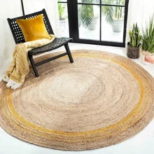 

Jute Rug Natural 100% Round Jute Reversible Rug Braided Modern Rustic Home Natural Decoration