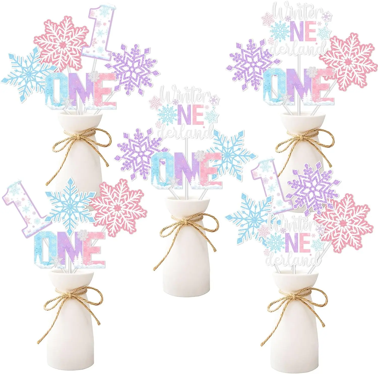 

24 PCS Snowflake 1st Birthday Centerpiece Sticks Winter Onederland First Birthday Party Decor Table Toppers OneYear Old Birthday