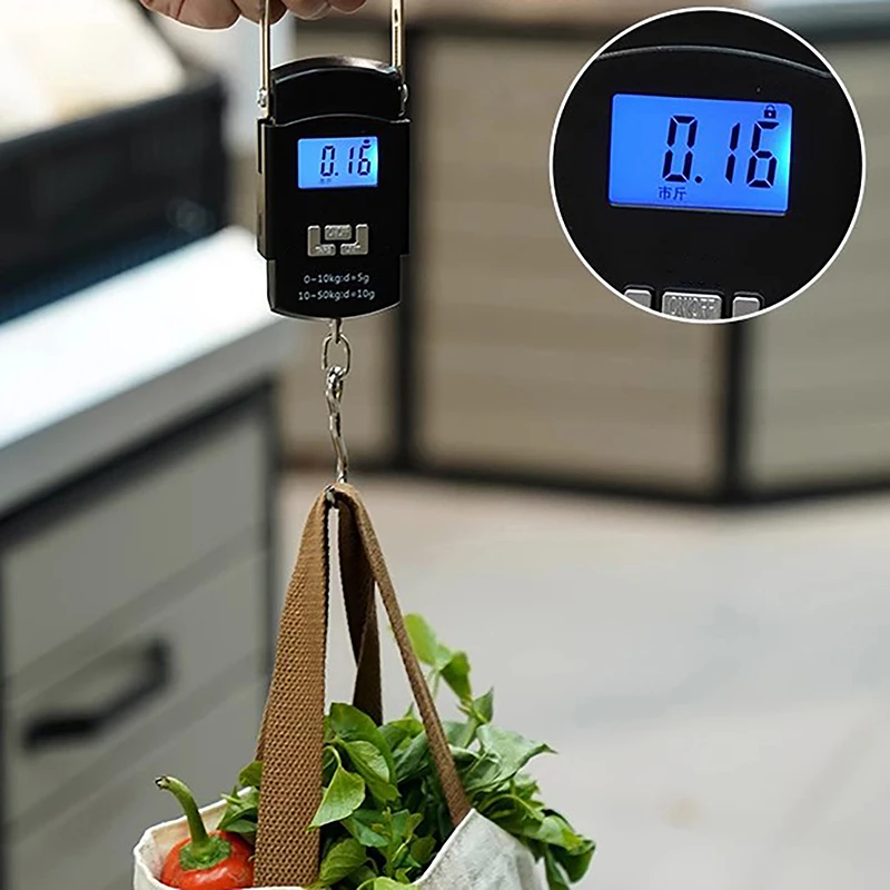 1PC Black 50kg Portable Electronic Portable Luggage Scale LCD Digital Display Screen Express Delivery Scale Hook Mini