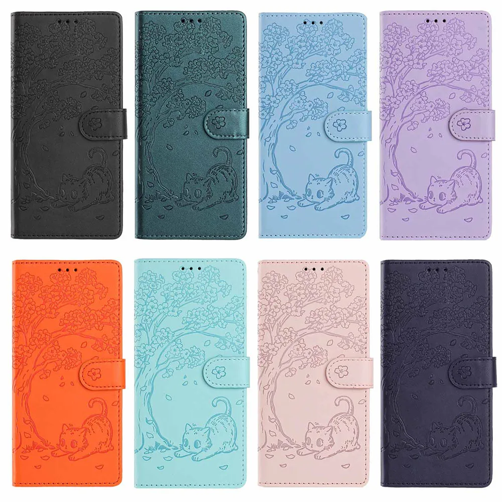 Tree Cat Leather Wallet Flip Case with Card Holder Cover
