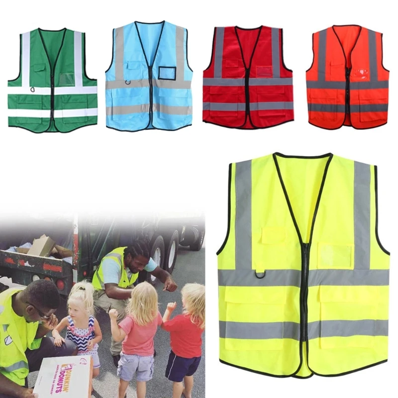 

Hi-Vis Safety Vest With Zipper Reflective for JACKET Security Waistcoat 5 Pockets 918B