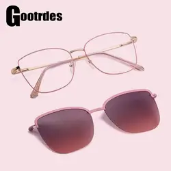 Fashion Classic 2 In-1 Glasses Anti Blue Light Glasses with 1Pc Magnetic Polarized Clip-On Sunglasses Lenses Metal Frame Eyewear
