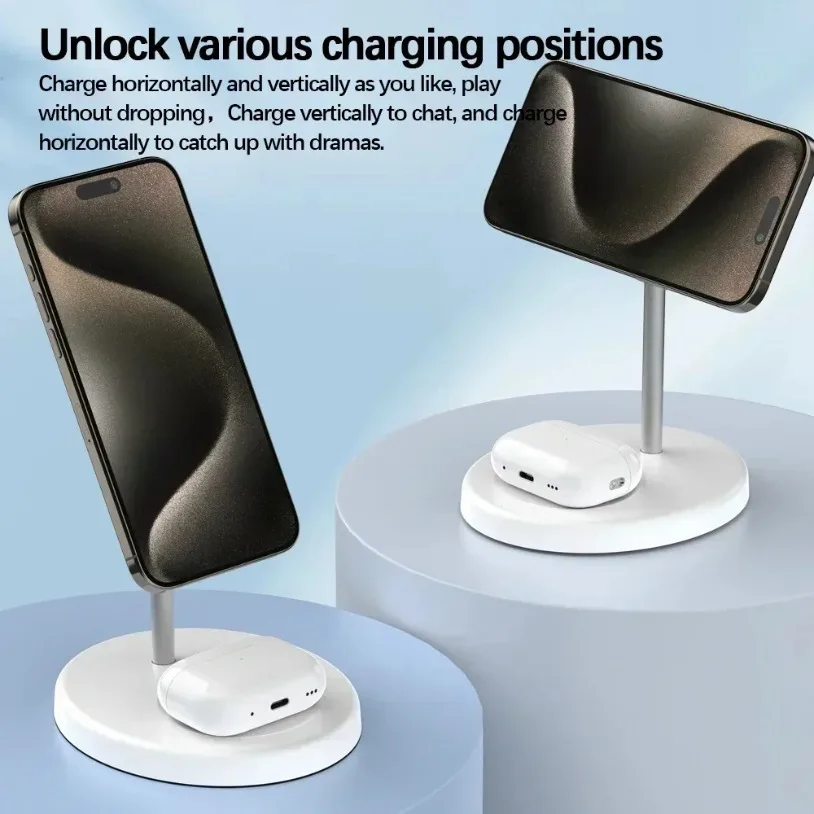Upgraded 30W Magnetic 2 in 1 Wireless Charger Stand For iPhone 16-12 Pro Max AirPod Pro Fast Phone Charging Station Holder