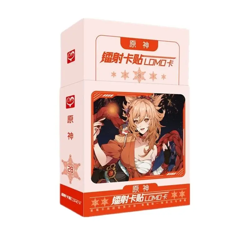 28 Pcs/Set Game Genshin Impact Laser Lomo Card Venti, Klee, Keqing Mini Greeting Cards Message Card Gift Stationery