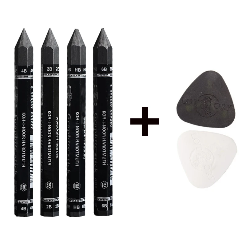 4Pcs Hexagonal Graphite Charcoal Pencil Sketch Comics Large Thick Stick HB/2B/4B/6B Refill Hardness For Artist Students sketch pencils,charcoal pencils,sketch drawing tools