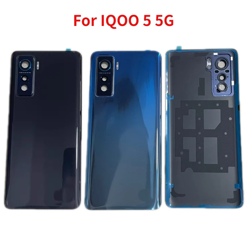 

Original Back Cover For Vivo IQOO 5 5G V2024A Battery Cover Glass Rear Door Housing Case With Camera Frame lens Repair Parts