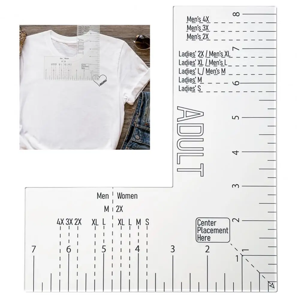 T-shirt Ruler Acrylic Left Chest Placement Tool Heat Press T-shirt Ruler Adult Size Precise Scale Clothes Measuring Tool