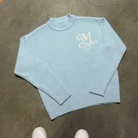 Hommes nouvelle mode haute rue décontracté Streetwear Y2K rétro à manches longues pull Signature M Logo motif pull Boxy haut tricoté 2