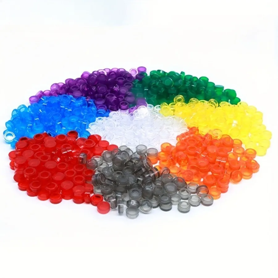 200PCS 투명 컬러 플랫 타일 1x1 도트 라운드 벽돌 35381 98138 MOC DIY 빌딩 블록 부품 어린이 장난감