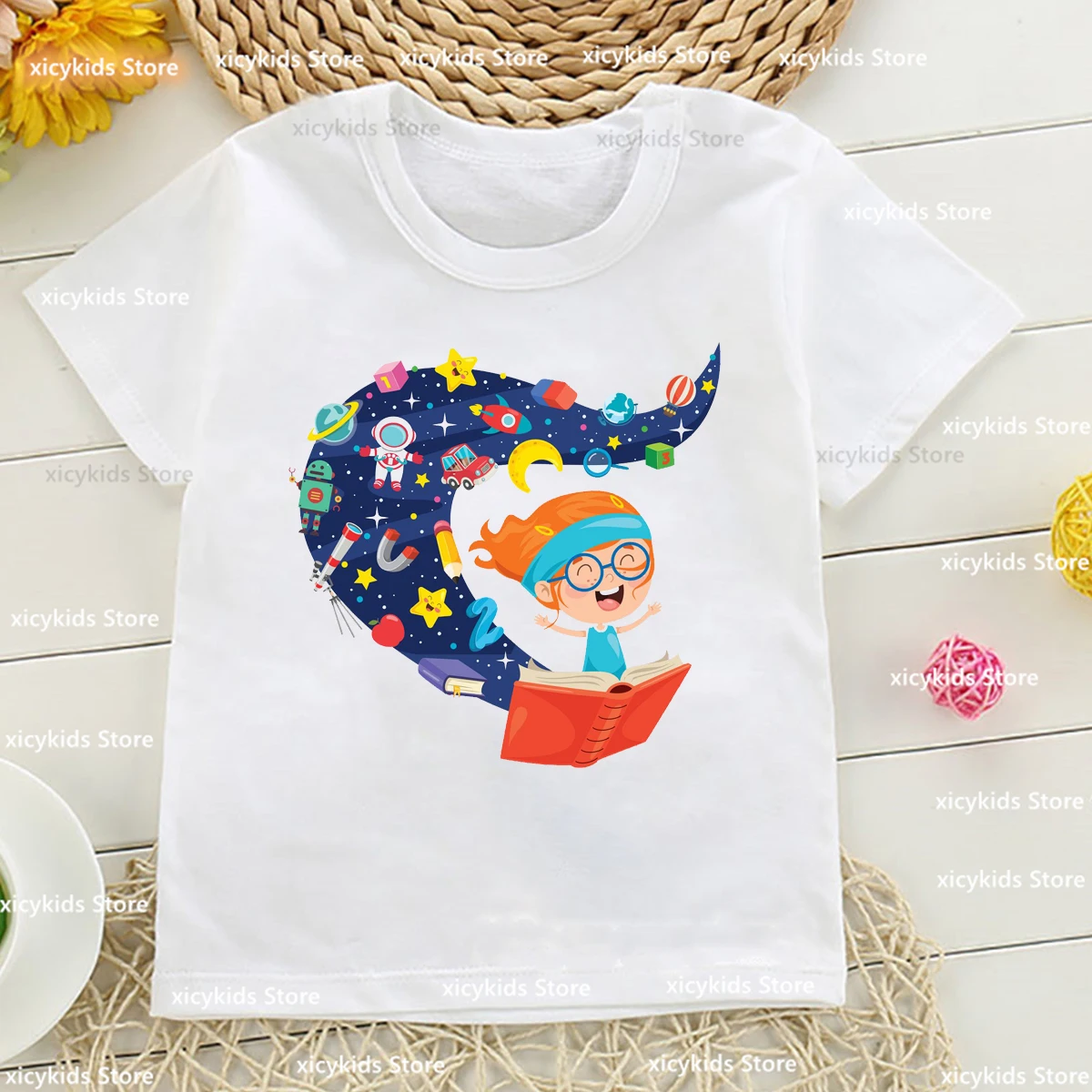 

Fashiona Kids Tshirt Fun Dream Book Graphic Print T-Shirt For Boys/Girls Cute Children'S White O-Neck Shirt Top 1-15 Years Old