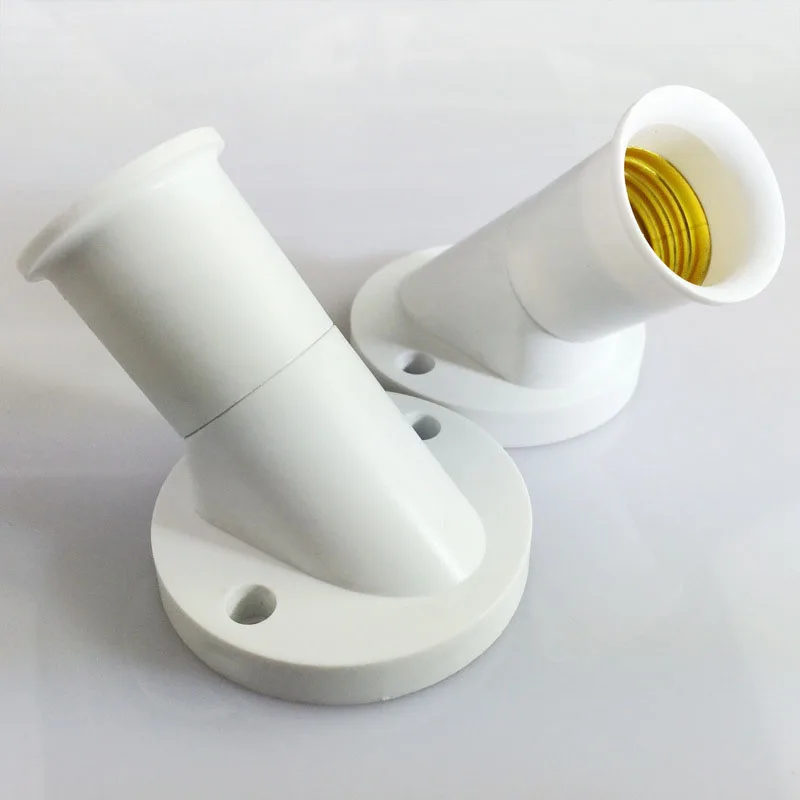 E27 45 Degree Angle Oblique Screw Socket White Plastic Light Bulb Base Wall Lamp Holders Adapter Converter Drop Shipping