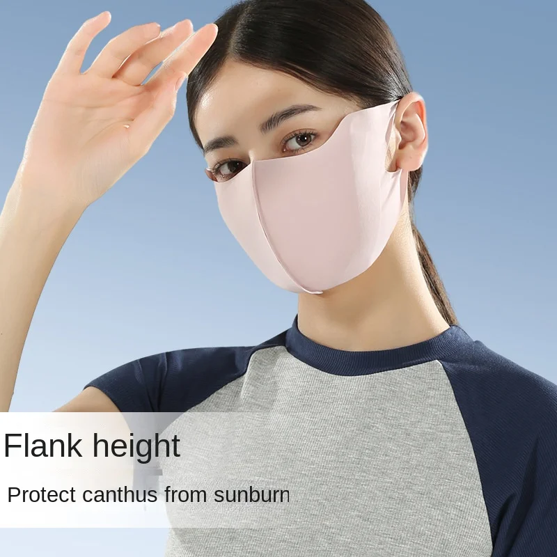 Outdoor Sunscreen Mask Women Girl Ice Silk Face Mask Breathable Mesh Face Cover Driving Riding Hiking Hunting Running Sport
