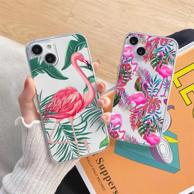 Leaves Monstera Green Flamingo Clear Phone Case Per Iphone 11 12 13 Mini Pro Max14 Plus Pro Max 7 8 Plus Xs X Xr Se 2020 Cover