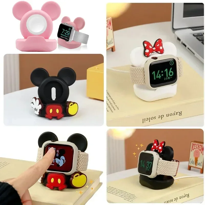 Mickey Mouse Charger Stand Minnie Desktop Holder Apple Watch 9 8 7 6 5 4 iWatch 3 2 1 SE Cartoon Silicone Charging Base apple watch charger stand apple watch charging bracket