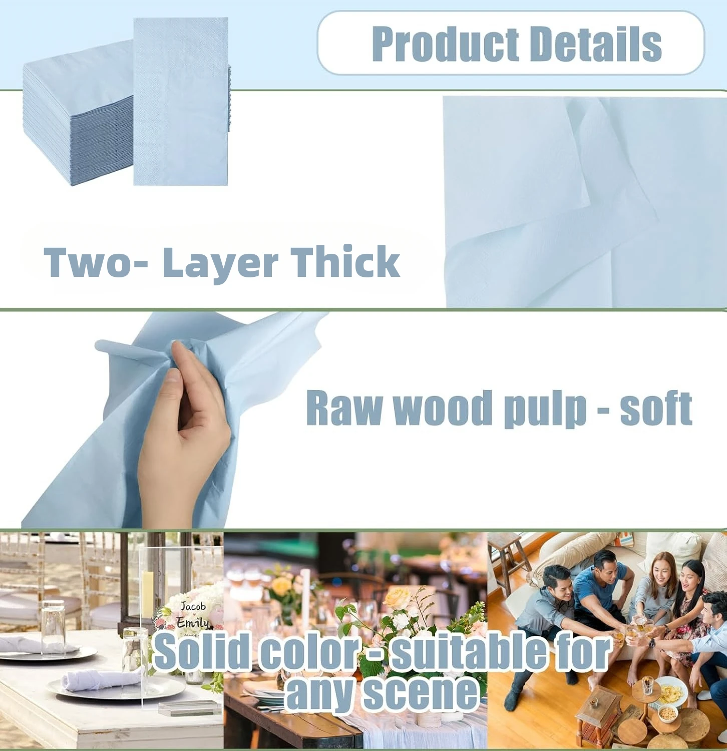 50-200Pcs 2-ply Cocktail Napkins Disposable Blue Paper Hand Towels Dessert Napkins for Dinner Wedding Baby Shower 13 x 15.7In paper napkins disposable paper napkins