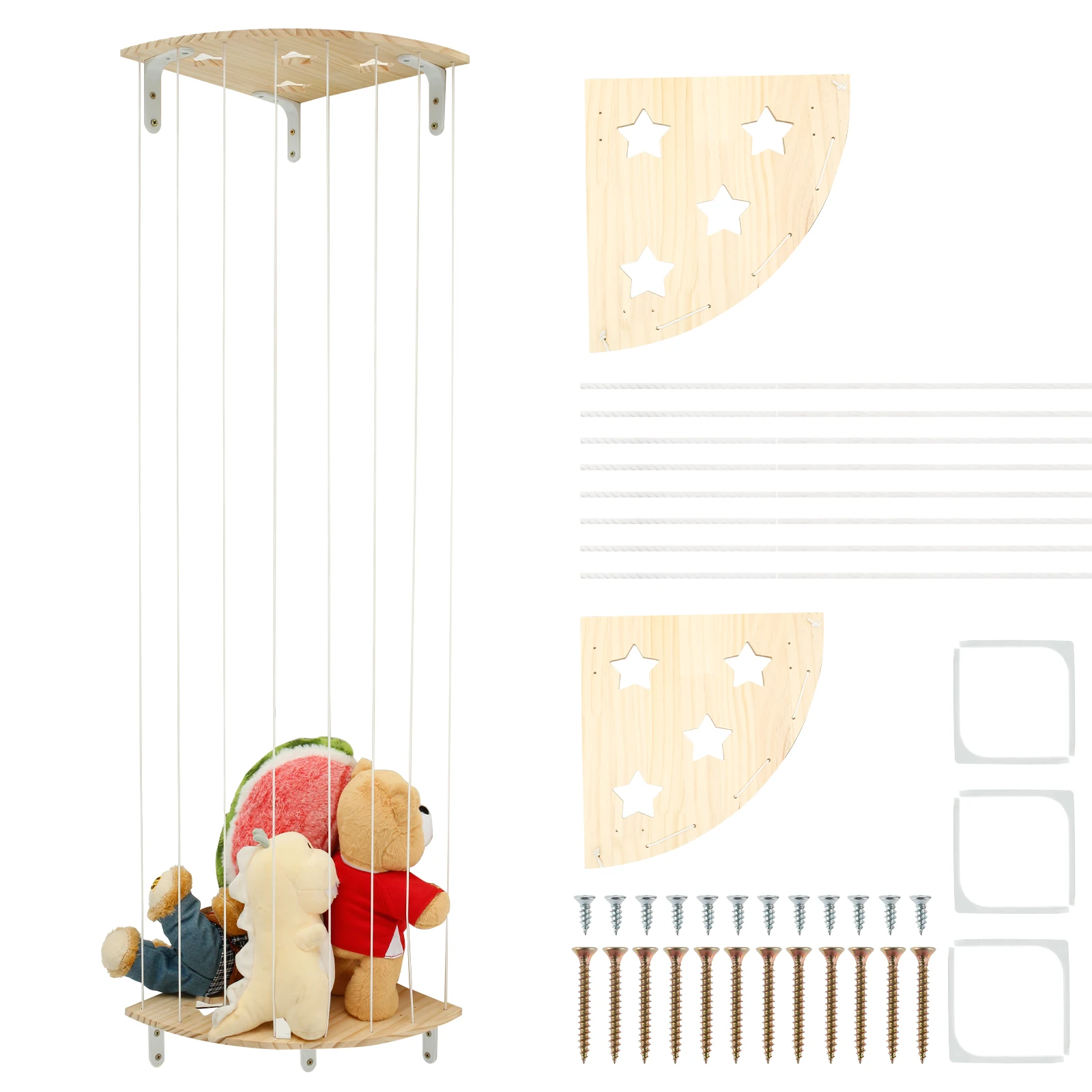 Stuffed Animal Storage Corner Cage Large Capacity Wooden Toys Holder ...