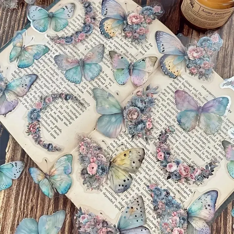 Decorative stickers 30 PCs Decorative Stickers Butterfly Flower Themed DIY Pack for Scrapbook Label Diary Album Planner