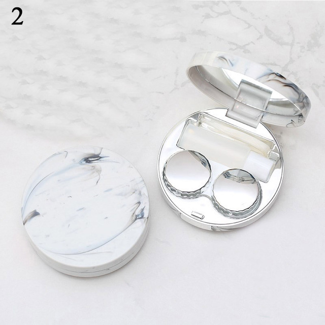 Mini Contact Lens Case Eyes Care Kit Holder Lens Case Travel Glasses Container Lenses Box Cute Marble Round Mirror Contact