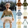 2025 Summer Kids Boy Swimsuits Sun Protection Vacation Beach Pants Long sleeve Tops with Hat Children Surfing Swim Suit 1-7T 1