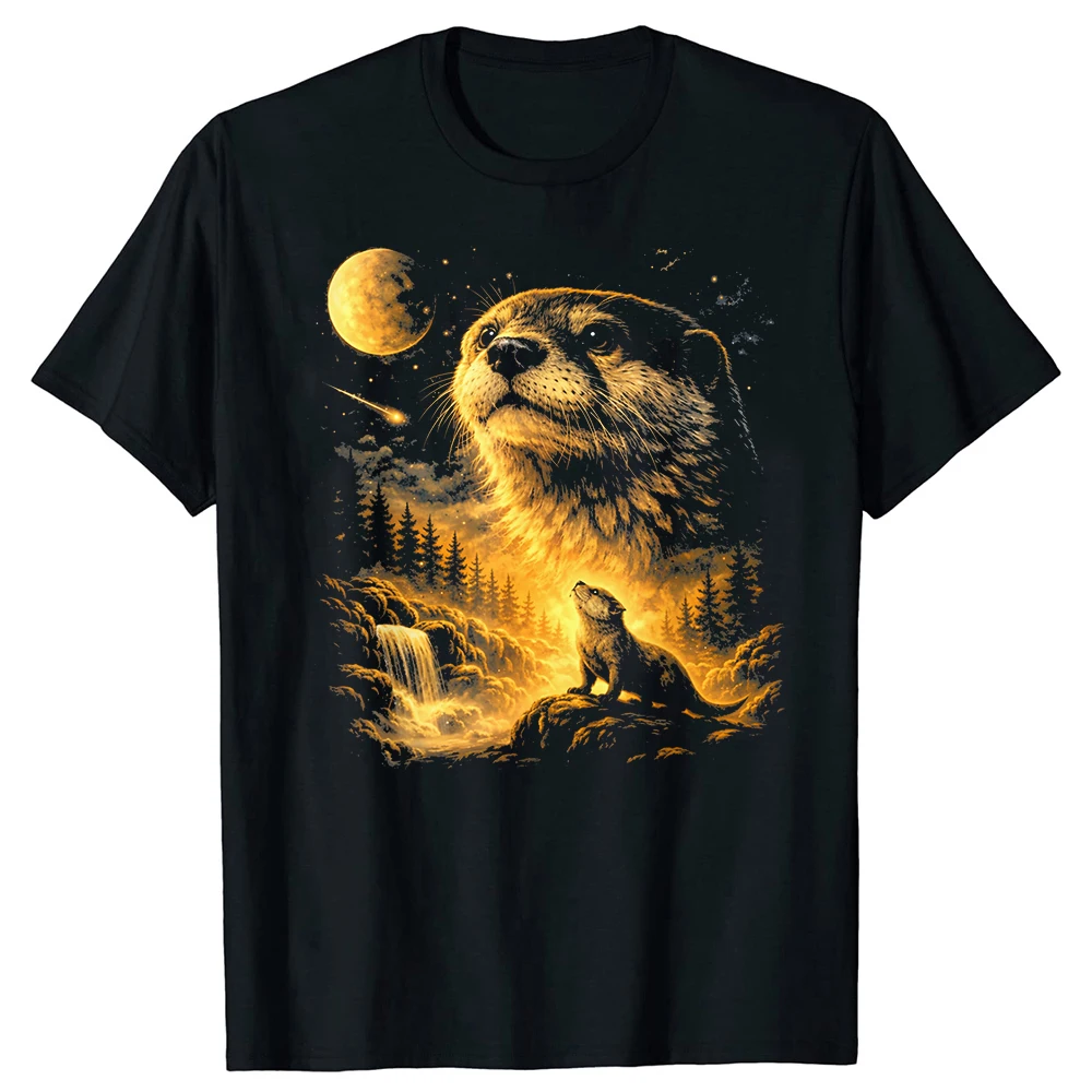 Retro Otter Howling to The Moon Meme 90er Tier-Meme T-Shirt Humor-T-Shirt Locker Sitzende Kleidung für Männer und Frauen Kurzarm
