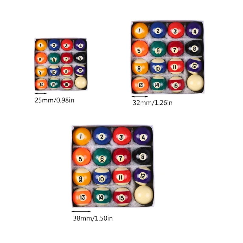 16Pcs/pack Mini Pool Ball Polyester Resin 25MM/32MM/38MM Children Billiards Table Balls Set Kid Pool Ball Complete Set