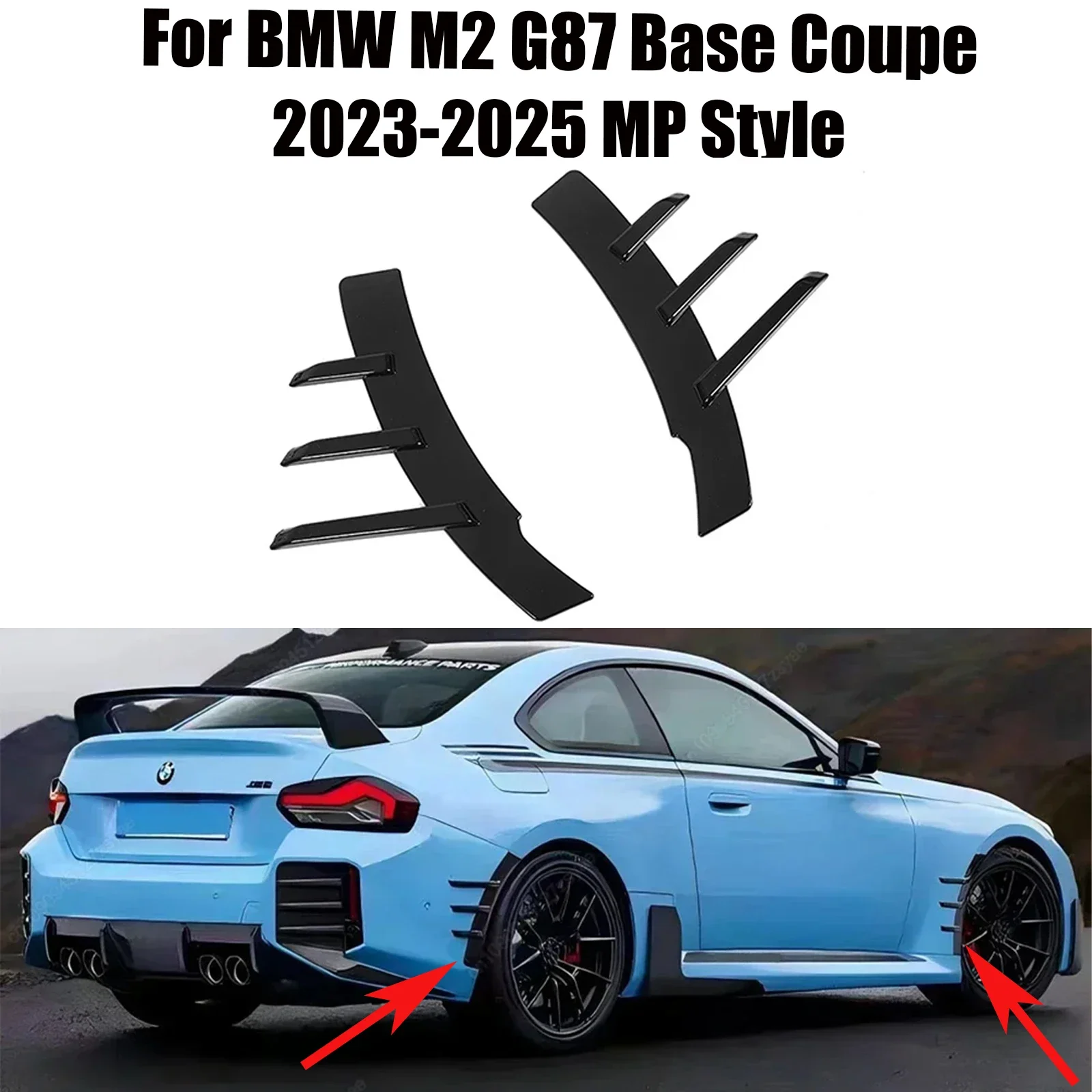 BMW M2 G87 베이스 쿠페 2023-2025 MP 스타일 사이드 펜더 트림 커버 사이드 스패츠 카나드 앞뒤 범퍼 외부 튜닝 액세서리 4개