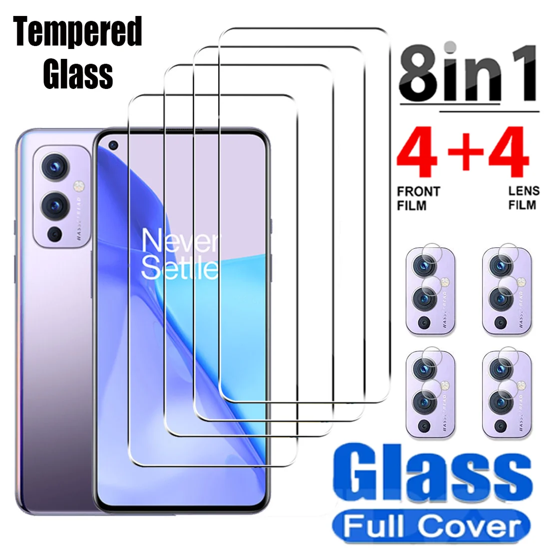8in1 Tempered Glass For Oneplus 9 9R 9RT 8T 10T Camera Screen Protector