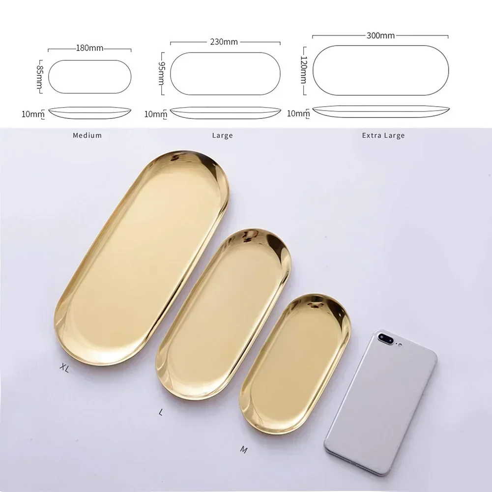 18/23/30.3cm Stainless Steel Decoration Tray golden Oval Fruit Storage Tray Cosmetics Jewelry Tray Bedroom Toilet Storage Rack 6