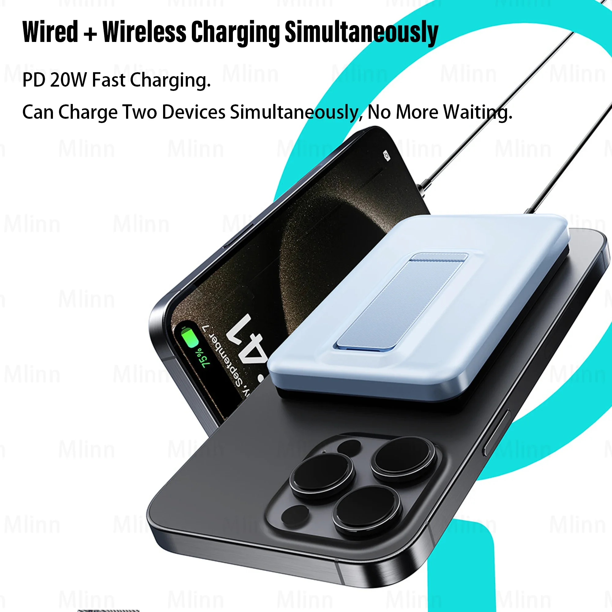 10000mAh Magnetic Wireless Power Bank 3 in 1 Portable Auxiliary Battery PD20W MagSafe Powerbank For iPhone 16/15/14/13/12 Watch 5
