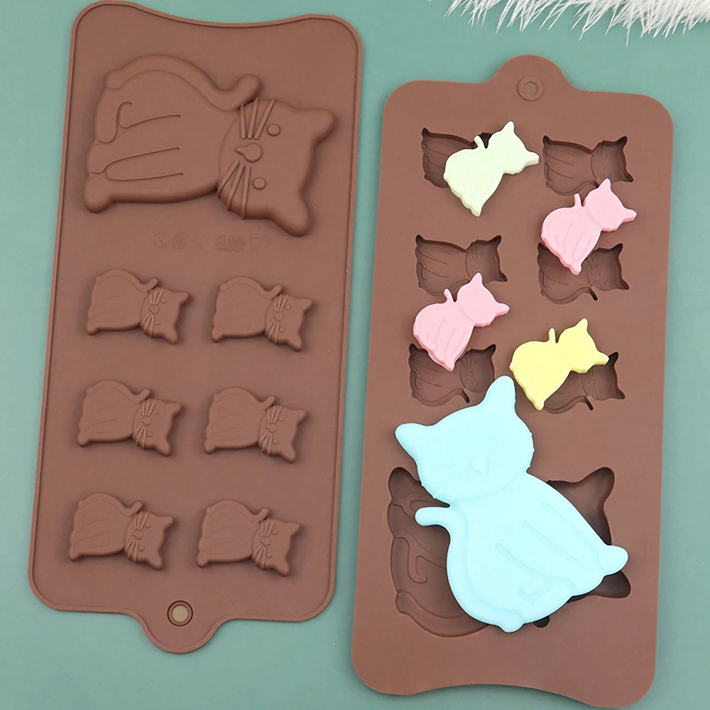 7 Holes 3D Cat Shape Chocolate Molds Silicone Bakeware Cake Baking Dish
