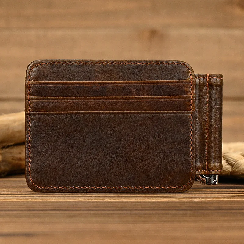 Genuine Leather Money Clip Purse For Men Women Cash Clip Wallets Male Short Wallets Card Holder Multi Cards Short Purse For Man credit card holder id card holder leather bill organizer