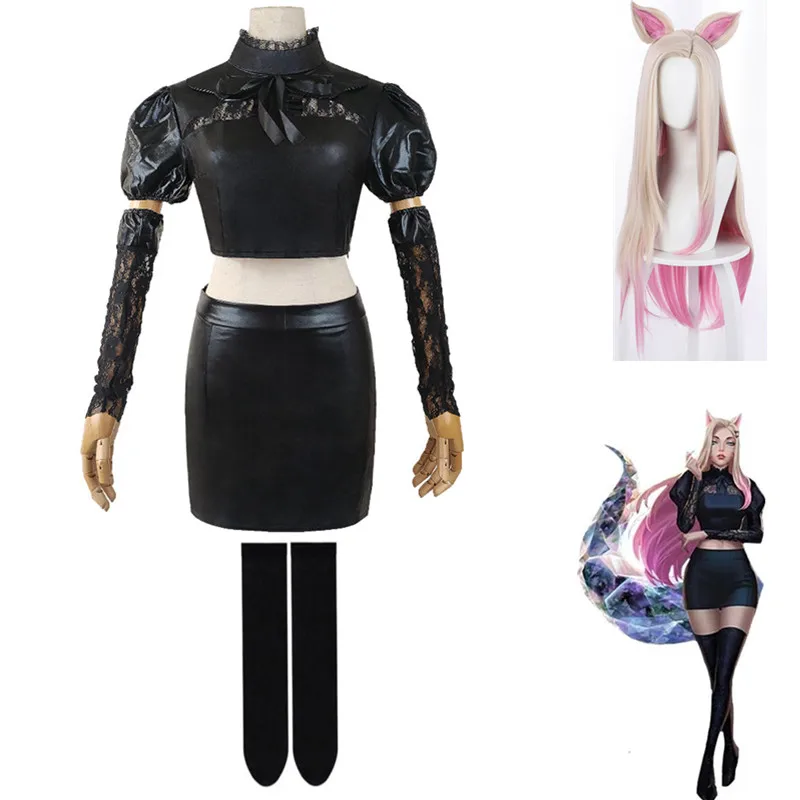 

Game LOL Baddest KDA Ahri Cosplay Costume Woman Black Sexy Dress Halloween Carnival Paty Outfits