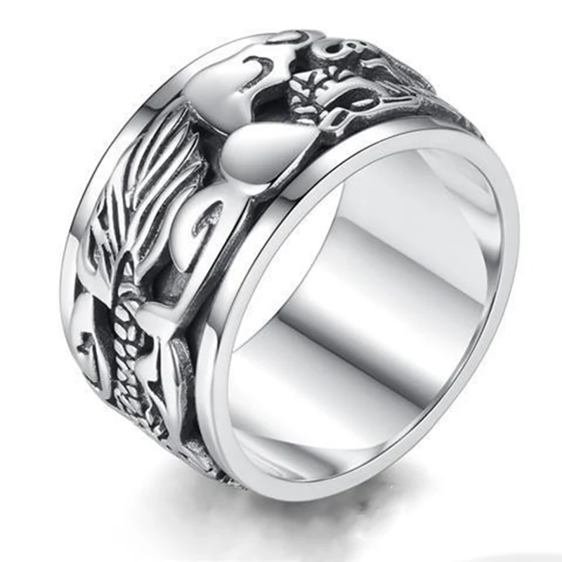 Silver Ring Silver Rings Rotating Ring Original design Thai silver carved dragon men's ring retro domineering rotatable business style light luxury jewelry