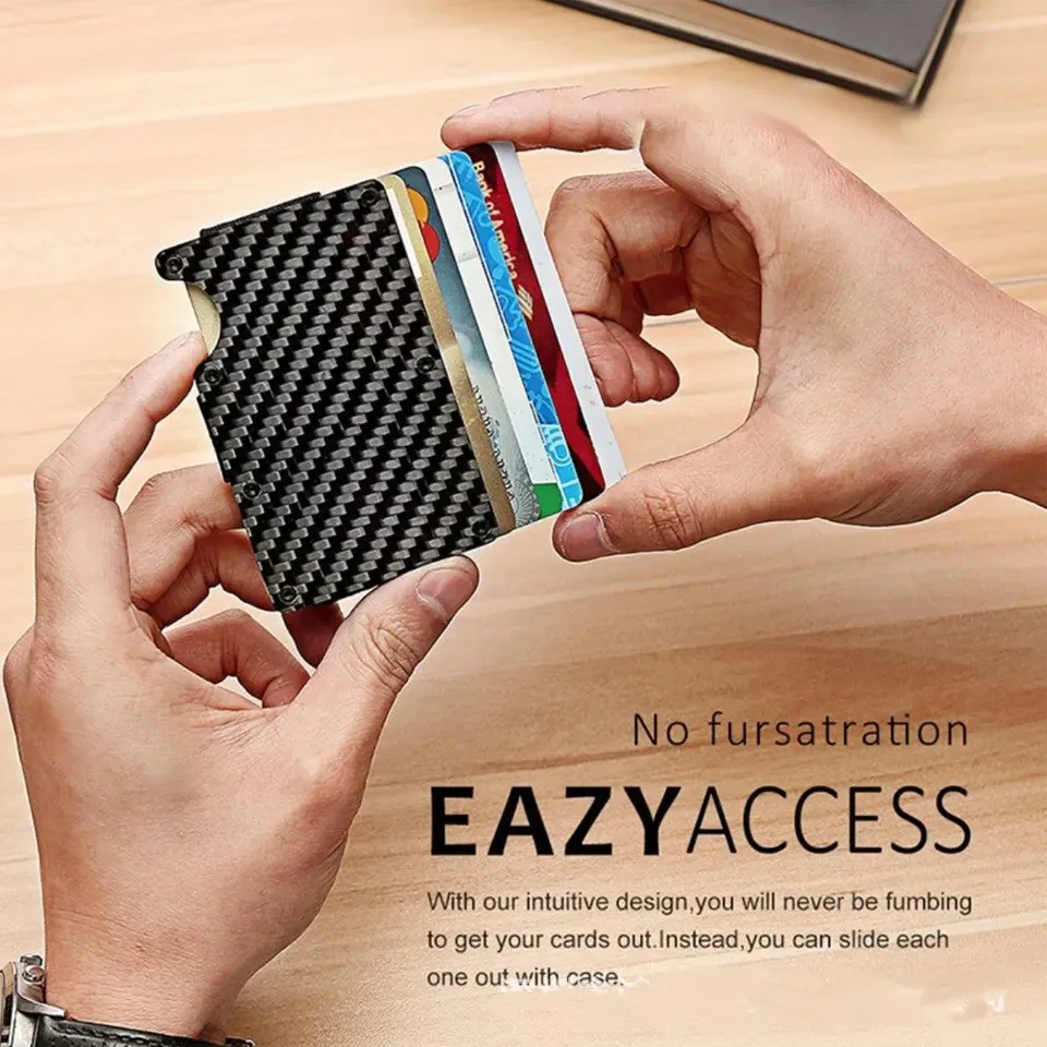 Carbon Fiber Metal Minimalist Slim Credit Card Holder Wallet Carteira Cartera Tarjetero Hombre RFID Bank Cardholder Case For Men