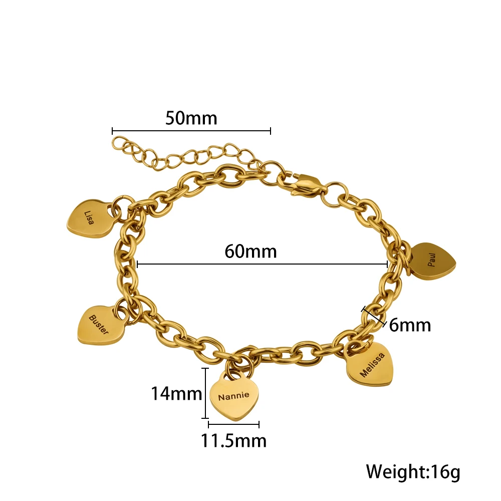 Custom Engraved Name Golden Heart Stainless Steel Rory Chain Link Bracelet  With Customized Charms Jewelry Mother's Day Gift - Temu