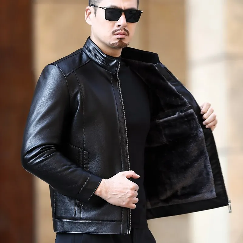 Genuine Leather Jacket Men Fur Integrated Jacket Winter Warm Sheepskin Coat Plush Thickened Standing Collar Leather Man